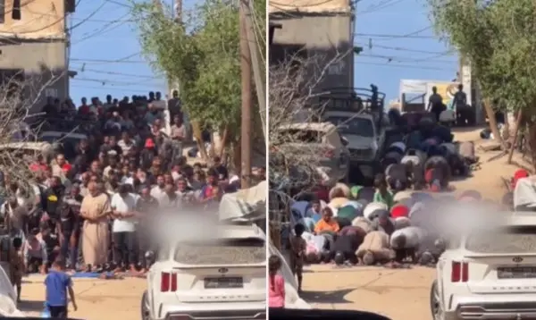 যুদ্ধবিরতির পর  ফিলিস্তিনিদের রাস্তায় প্রথম জুমার নামাজ আদায়