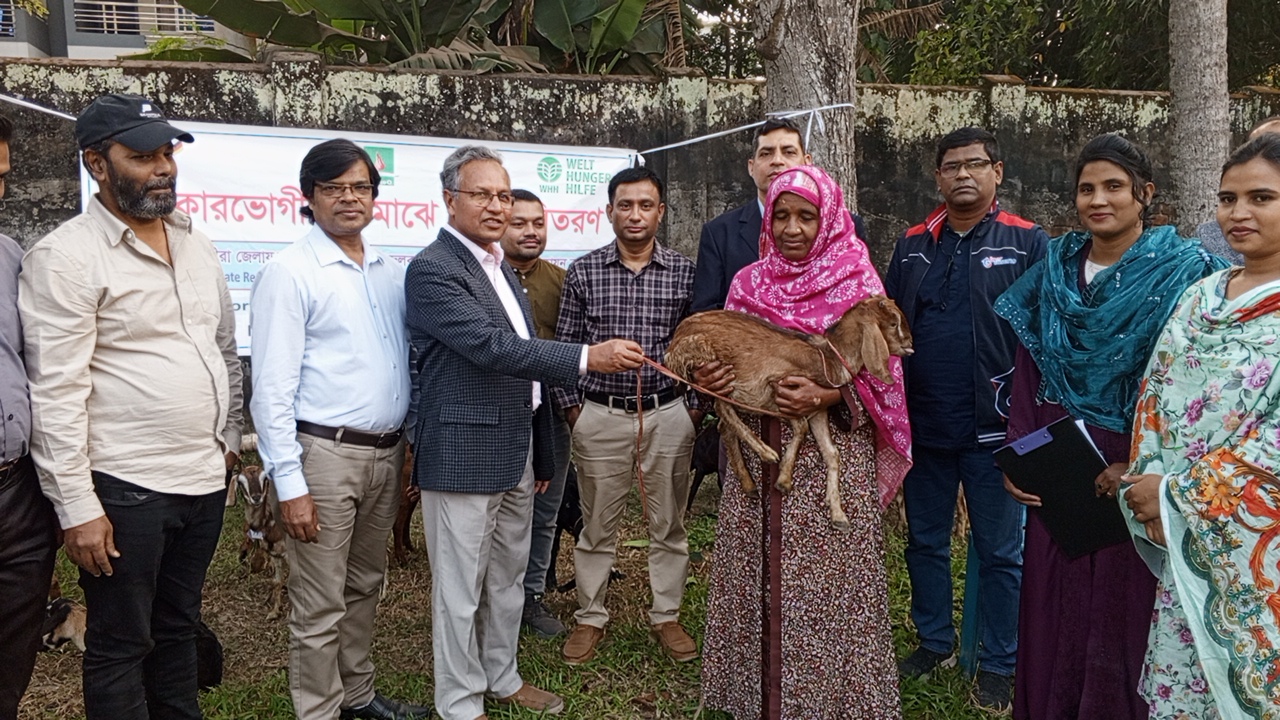 সাতক্ষীরে উপকূলীয় ঝুঁকি মোকাবিলায় ৬০ পরিবারের মাঝে ছাগল বিতরণ